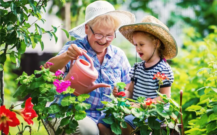 family members in garden