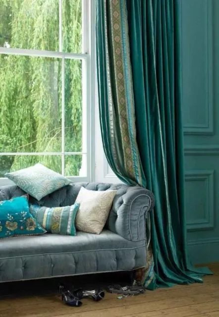 rich teal colors in a living room