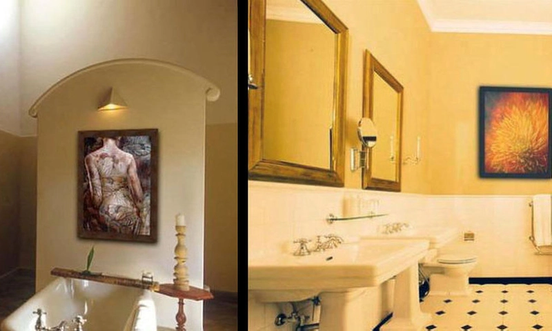 The bathrooms are also a good place to show off your best paintings and / or photographs