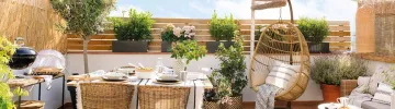 Beautifully decorated small terrace for relaxation and barbecue